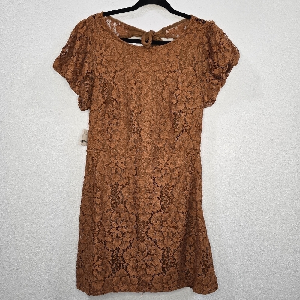 Free People Hailee Lace Mini Dress  Romantic Party Puff Sleeve Open Back Size L - Picture 2 of 16